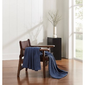 Cannon 50"x60" Heritage Cotton Waffle Throw Blue - 1 of 3