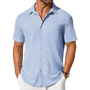 COOFANDY Men's Short Sleeve Button Down Shirt Casual Summer Beach Shirt Waffle Knit Shirts Wrinkle Free Untucked Shirt - 1 of 4