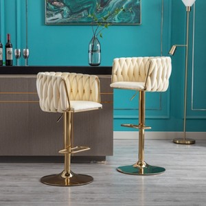 APRILSOUL33.86"Set of 2 Bar Stools,with Chrome Footrest and Base Swivel Height Adjustable Mechanical Lifting Velvet - 1 of 4
