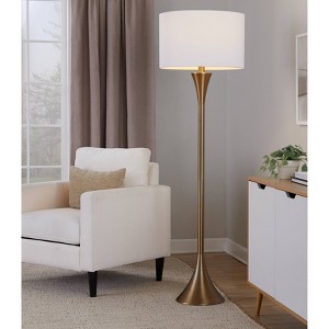 LumiSource Lenuxe 65" Contemporary Metal Floor Lamp Matte Golden Bronze Metal and White Linen - 1 of 4