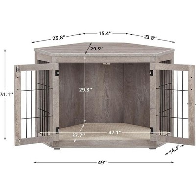 unipaws Wooden Corner Dog Crate – Vertical Bar Panels