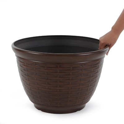 Bronze Wicker High-Density Resin Garden Hose Pot with Drainage