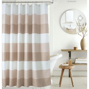 Kate Aurora Spa Accents Striped Waffle Fabric Shower Curtain - 1 of 2