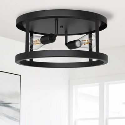 DORESshop 2-Light Matte Black Drum Flush Mount Ceiling Light Modern Industrial Farmhouse Ceiling Light for Hallway Entryway