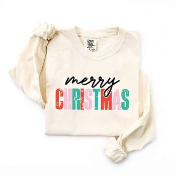 Simply Sage Market Women's Merry Christmas Distressed Long Sleeve Garment Dyed Tee