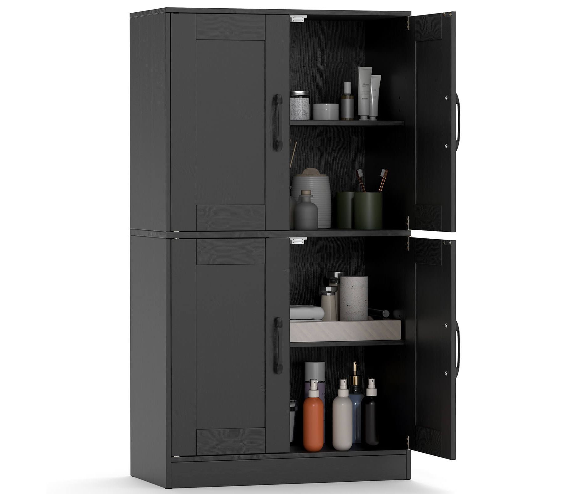 Costway Bathroom Cabinet with Doors & Adjustable Shelves Storage Organizer for Living Room White/Black/Brown