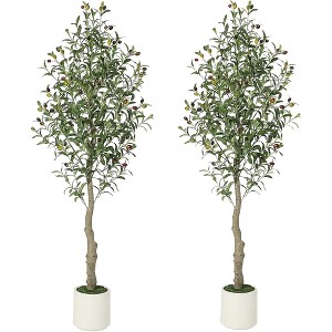 Artificial Olive Tree Tall Faux Olive Tree Indoor Fake Silk Plant with White Planter - 1 of 4