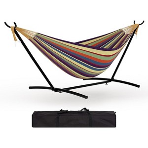 2 Person Heavy Duty Hammock with Reinforced Steel Stand, Carrying Case, Outdoor Lounger for Garden, Camping, Beach, 450 lb Capacity - 1 of 4