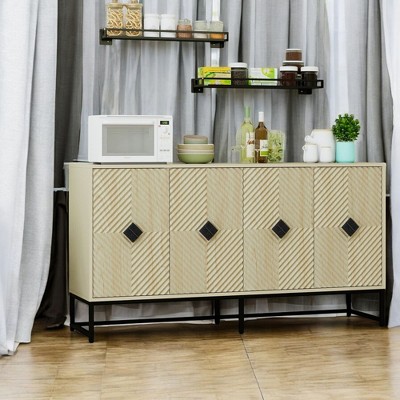 Alilang 59.06 Inch Modern Storage Cabinet with Chevron Pattern and Black Metal Base - Natural