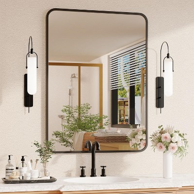 22x30 Inch Black Bathroom Mirror, Matte Aluminum Frame with Rounded Corners for Over Sink