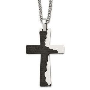 Chisel Stainless Steel Black IP-plated Etched Broken Prayer Cross Pendant on a 24" Curb Chain Necklace - 1 of 1