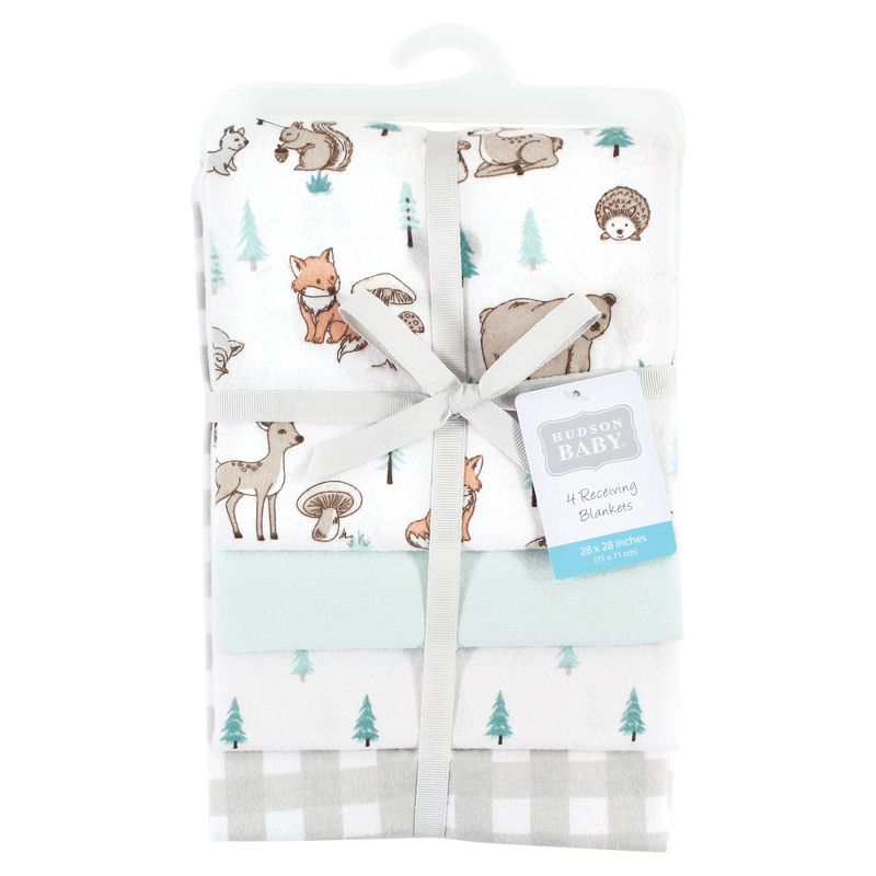 Hudson Baby Cotton Flannel Receiving Blankets, Neutral Woodland Pals, One Size, 2 of 7