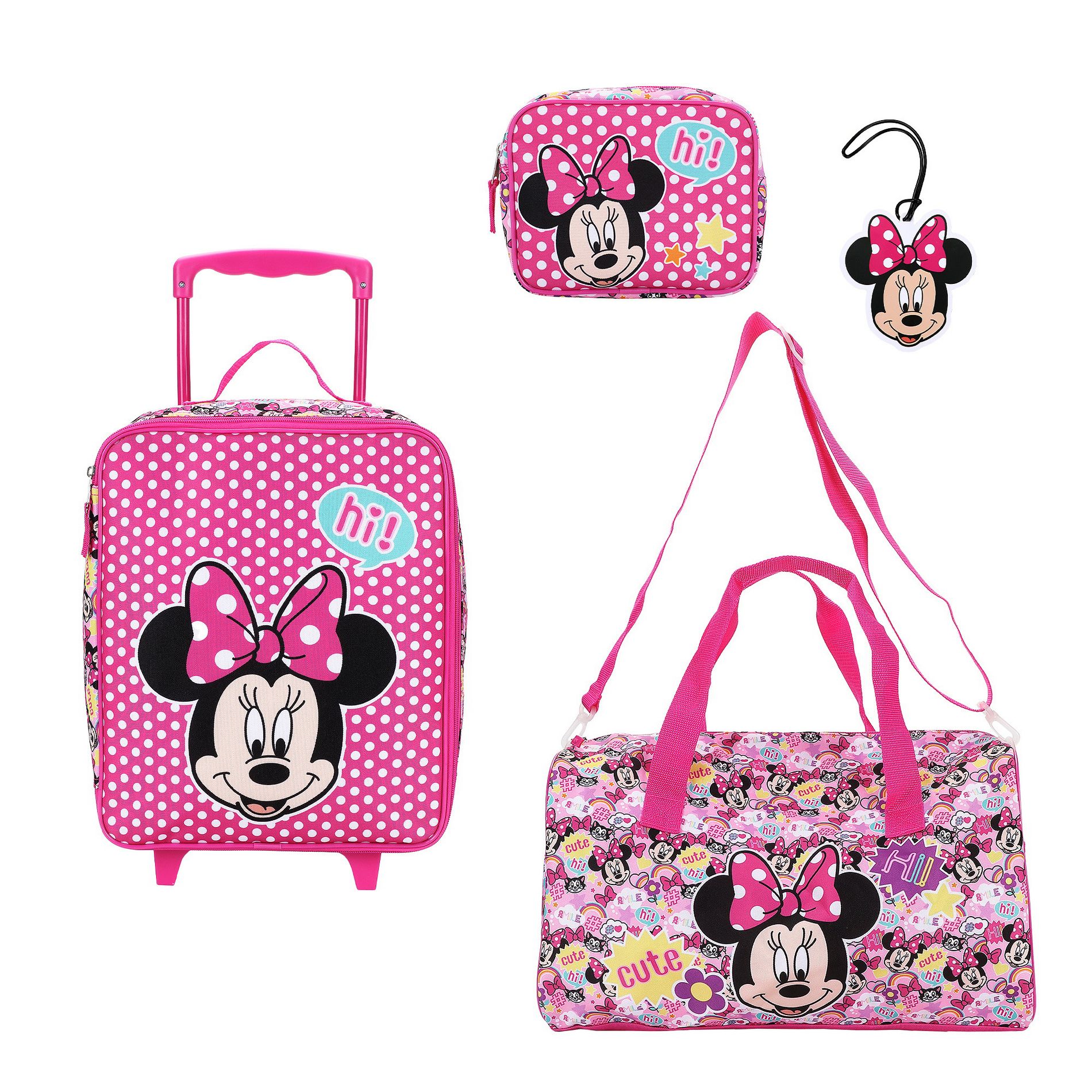 Minnie Mouse Classic Kids 4-Piece Luggage Set with 14" Pilot Case, Utility Case, Duffle Bag & Luggage Tag