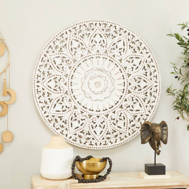 Wooden Floral Handmade Intricately Carved Wall Decor with Mandala Design - Olivia & May, 5 of 9