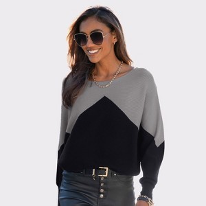 Women's Color Block Ribbed Knit Sweater - LASCANA - 1 of 4