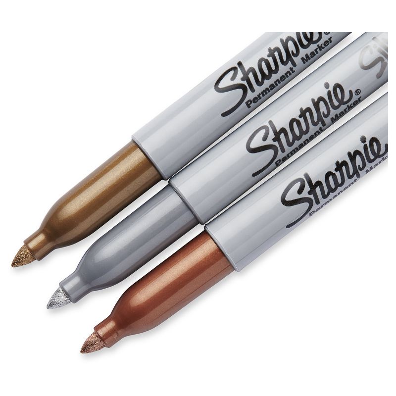 Sharpie 3pk Permanent Markers Fine Tip Metallic Gold/Silver/Bronze, 3 of 11