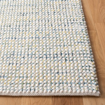 Hand-Knotted Artisan Ivory & Blue Wool Round Rug, 3' x 5'