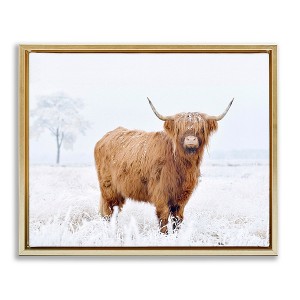 Stupell Industries Highland Cow in Snow Black Framed Floater Canvas Wall Art - 1 of 4