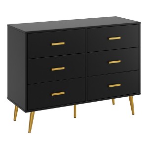 Modern 6 Drawer Dresser with Storage Space, Wooden Dresser with Gold Handles, Chest Dresser with Deep Drawers for Bedroom, Living Room and Entryway - 1 of 4