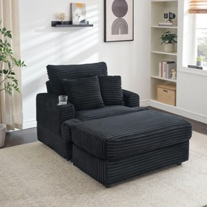 Sapphtopaz Accent Chair and Ottoman Set Comfortable Single Sofa Corduroy Fabric with Cushion 2 Pillows for Living Room, Bedroom, Office, Indoor - 1 of 4
