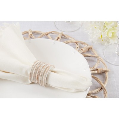 White Ribbed Wood Napkin Rings Set of 4