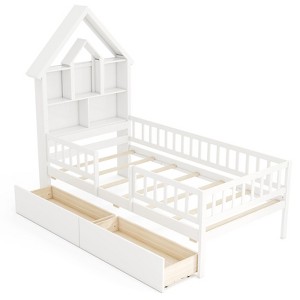 Tangkula Twin Size House Bed w/ 2 Drawers Kids Montessori Bed w/ Storage Headboard - 1 of 4