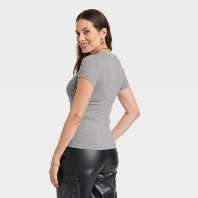 Women's Slim Fit Short Sleeve Ribbed Tshirt A New Day™ Heather Gray M Target