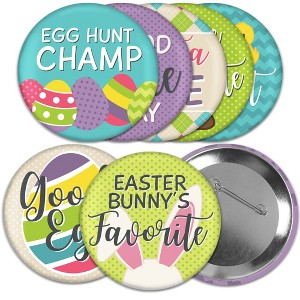 Big Dot of Happiness Hippity Hoppity - 3 inch Easter Bunny Party Badge - Pinback Buttons - Set of 8 - 1 of 4
