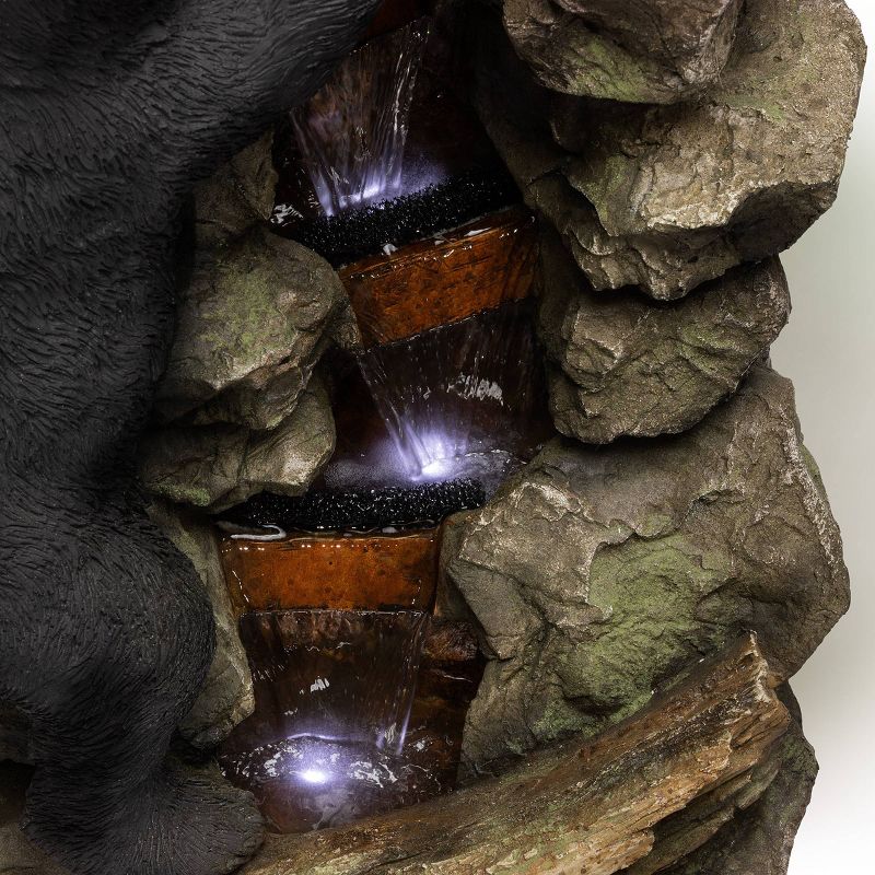 Alpine Corporation 36&#34; Resin Two Bears Climbing Waterfall Fountain with LED Lights Brown, 6 of 8