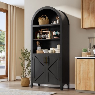 Coucheta 63'' Tall Arched Bookcase with Doors 5-Tier Storage Cabinet with Open Shelves, Modern Display Bookshelf for Home Office Living Room