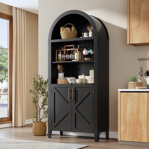 Coucheta 63'' Tall Arched Bookcase with Doors 5-Tier Storage Cabinet with Open Shelves, Modern Display Bookshelf for Home Office Living Room - 1 of 4