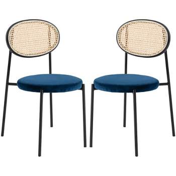 LeisureMod Euston Dining Chair with Wicker Back and Velvet Seat, Set of 2