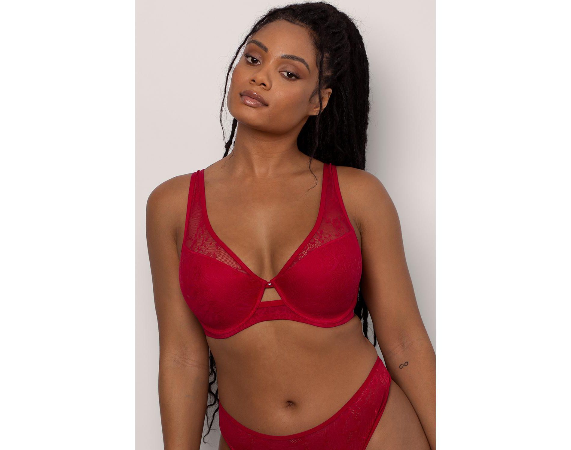 Smart & Sexy Mesh Plunge Bra No No Red (Smooth Lace) 32B