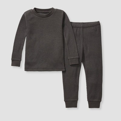 Image of Burt's Bees Baby® Toddler Boys' 2pc Snug Fit Lyocell Thermal Solid Pajama Set - Black 2T