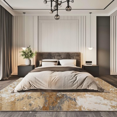 Reversible Gold Abstract Synthetic 25" Rectangular Rug