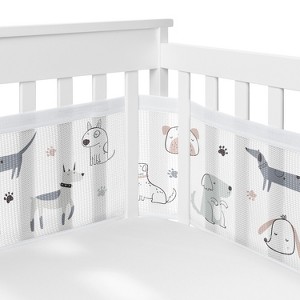 Sweet Jojo Designs Boy, Girl, Unisex/Gender Neutral BreathableBaby Breathable Mesh Crib Liner Baby Nursery Cartoon Puppy Grey Taupe and Blue - 1 of 4