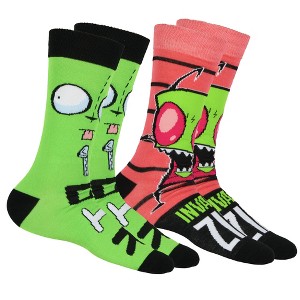 Invader Zim Socks Men's Zim and Gir Designs 2-Pack Adult Mid-Calf Crew Socks Multicolored - 1 of 4
