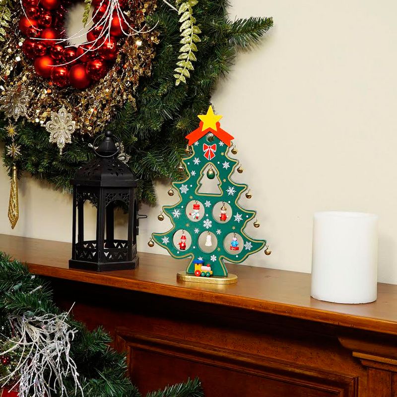 Northlight 11.25" Red and Green Christmas Tree Cut-Out with Miniature Ornaments Tabletop Decoration, 3 of 4