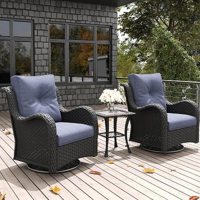 LayinSun Outdoor Patio Furniture Set, Black Rattan Wicker Sectional Swivel Rocker Chairs Sets with Ottomans, Swivel Glider Chair