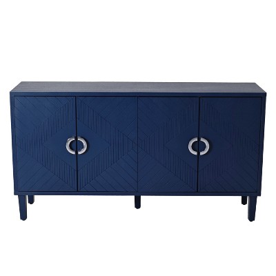 TIRAMISUBEST Stylish and Functional 4-Door Storage Cabinet with Pine legs and MDF, for Living Room Bedroom,and Kitchen,Navy Blue