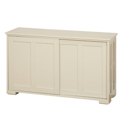 Set of 3 White Deep Box Chest with Sliding Door Stackable Storage