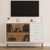 Fluted Sideboards Buffets Cabinet with Glass Doors, 3 Drawers, Marble Top Kitchen Sideboard Cabinet for Dining Room, Living Room - 3 of 4