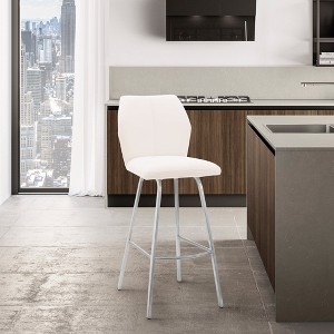 White Faux Leather and Brushed Stainless Steel 30" Bar Stool - 1 of 4