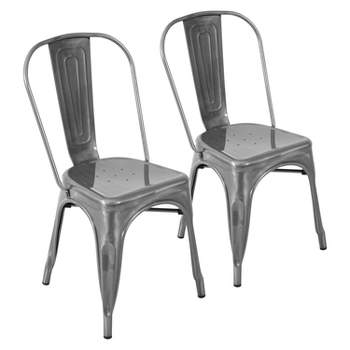 Set of 2 Oregon Industrial Dining Chair Metal/Silver Gloss - LumiSource