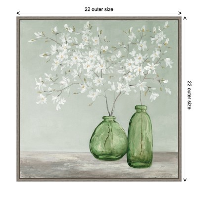 White Blossom Bouquets in Green Vases Canvas Print
