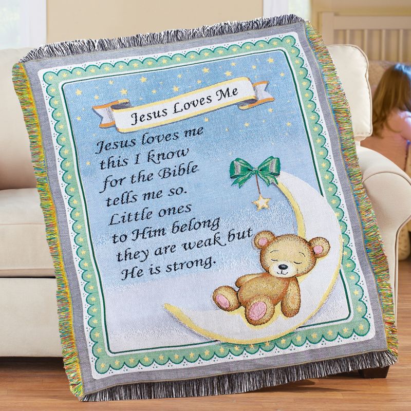 Collections Etc Children's Jesus Loves Me Tapestry Throw Blanket 50" x 38", 2 of 3