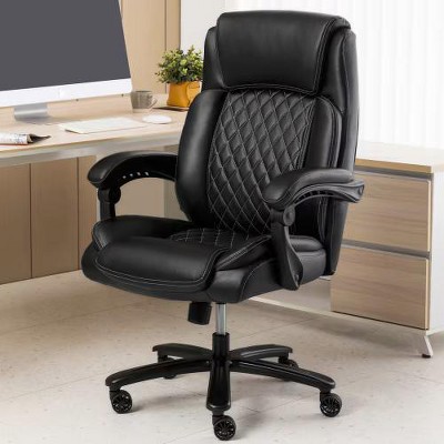 NicBex Leather Adjustable Height Swivel Executive Office Chair with 30-Degree Back Tilt and Lumbar Support for Work Study,Black