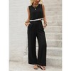 Women's Two-Piece Set White Scallop Trim Sleeveless Crop Top and Wide Leg Pants Co-ord - 3 of 4