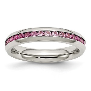 Black Bow Jewelry 4mm Stainless Steel And Dark Pink Cubic Zirconia Stackable Band - 1 of 4