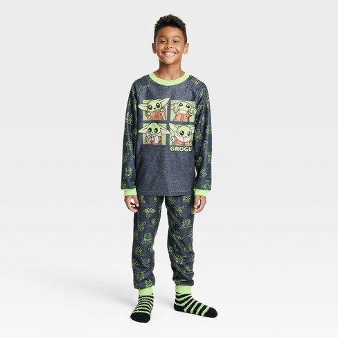 Boys Star Wars The Mandalorian The Child Pajama Set with Cozy Socks Gray M